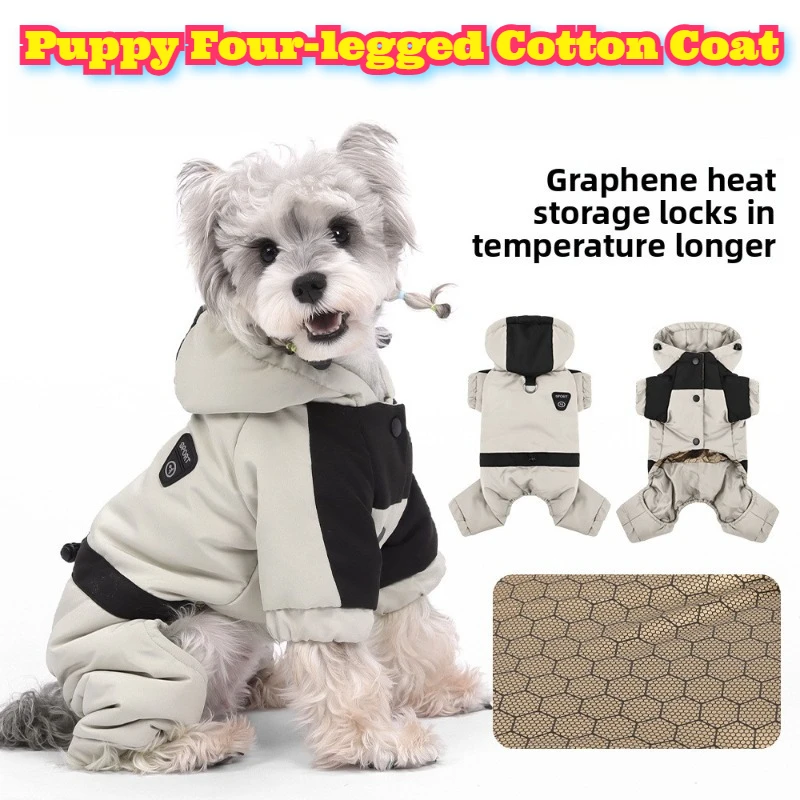 

Winter Dog Clothes Warm Hooded Jacket Cozy Thickened Cotton Coat Small Breed Dogs Teddy Bichon Outdoor Four Legs Apparel Comfort