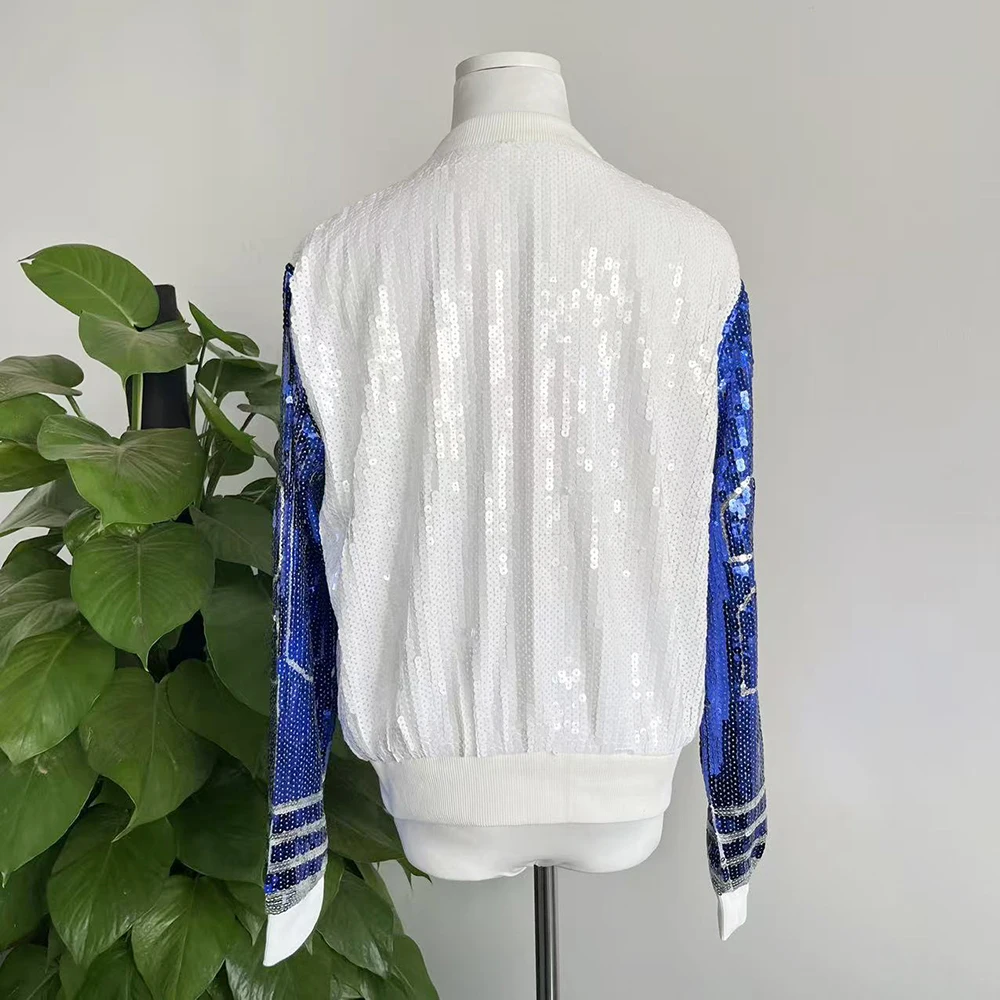 Blue and white 20 zippered zeta jacket sequin clothing