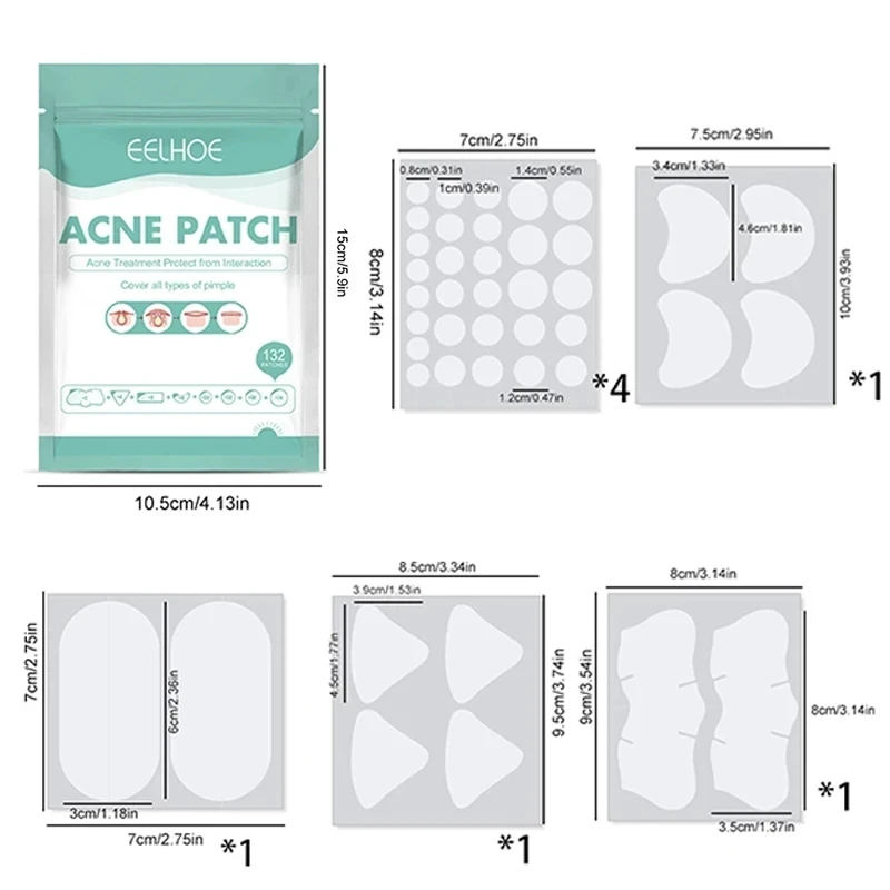 132Pcs Acne Pimple Patches Acne Stickers Spot Invisible Concealer Acne Patch Blemish Facial Mask Hydrocolloid Blackhead Remover