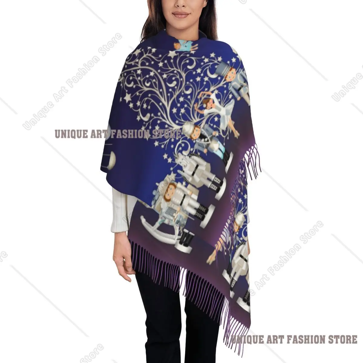 Custom Nutcracker Christmas Ballet Scene Tassel Scarf Women Soft Shawls Wraps Female Winter Scarves