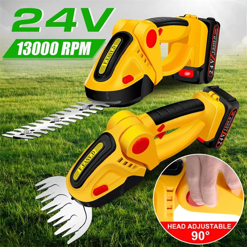 

24V Cordless Electric Hedge Trimmer Rechargeable Handheld Household Shrub Weeding Pruning Mower Garden Tools