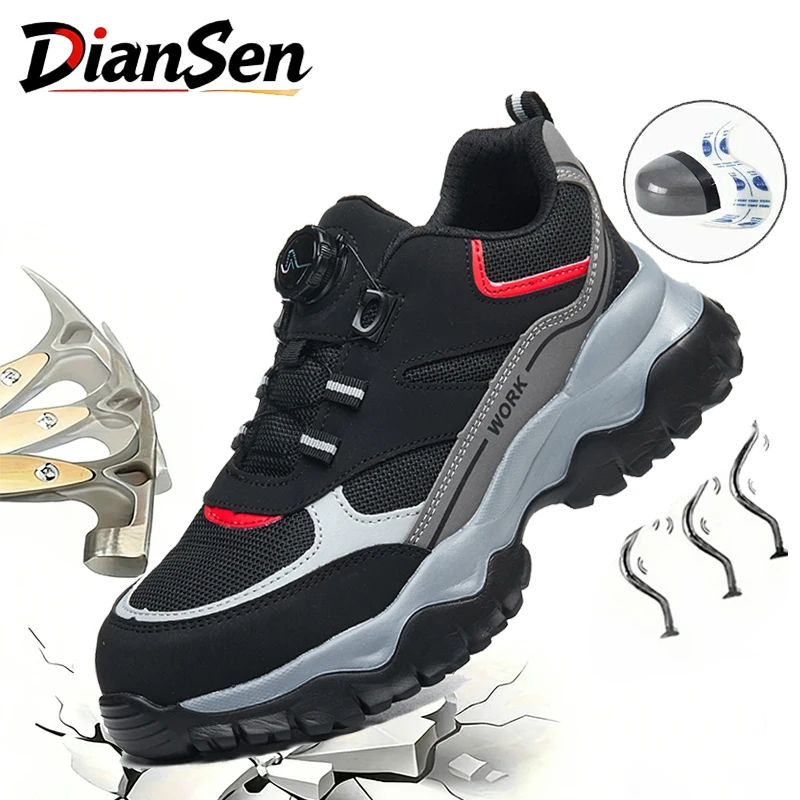 

Work Shoes for Men Steel Toe Boots Anti-smash Indestructible Safety Shoes Lightweight Breathable Sneakers Rotary Button Shoes