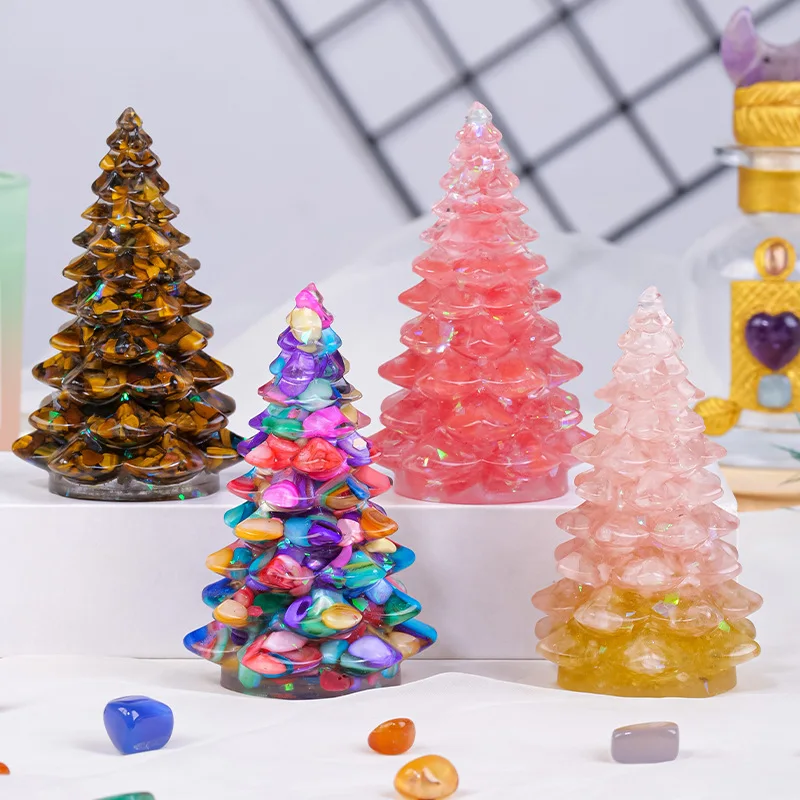 

3pcs Crystal Crushed Stone Christmas Tree Lucky Tree Amethyst Resin Christmas Tree Home Table Decoration Christmas Ornaments