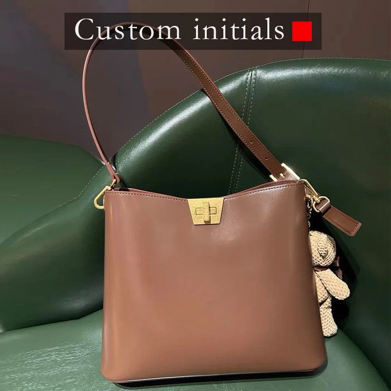 Custom Initials Bucket Bags For Women Luxury Designer Handbag And Purse 2025 New In PU Lock With Inner Pocket Underarm Shoulder