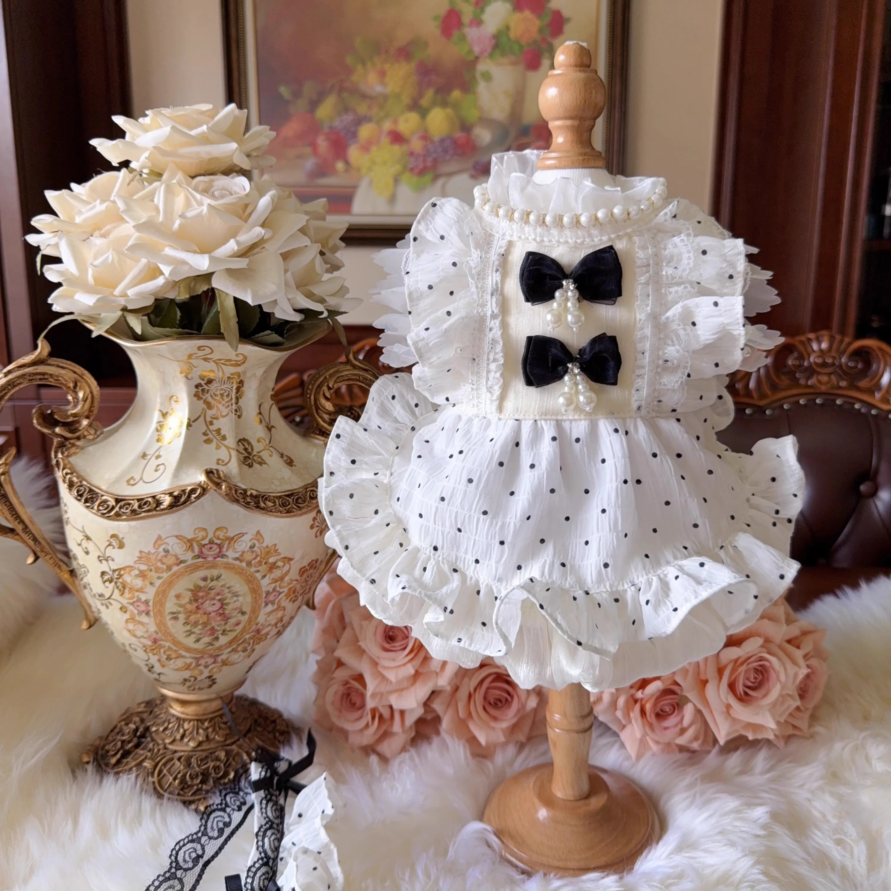 

Handmade Lolita-Style Classic Polka Dot Design Pet Princess Dress For Small Dogs