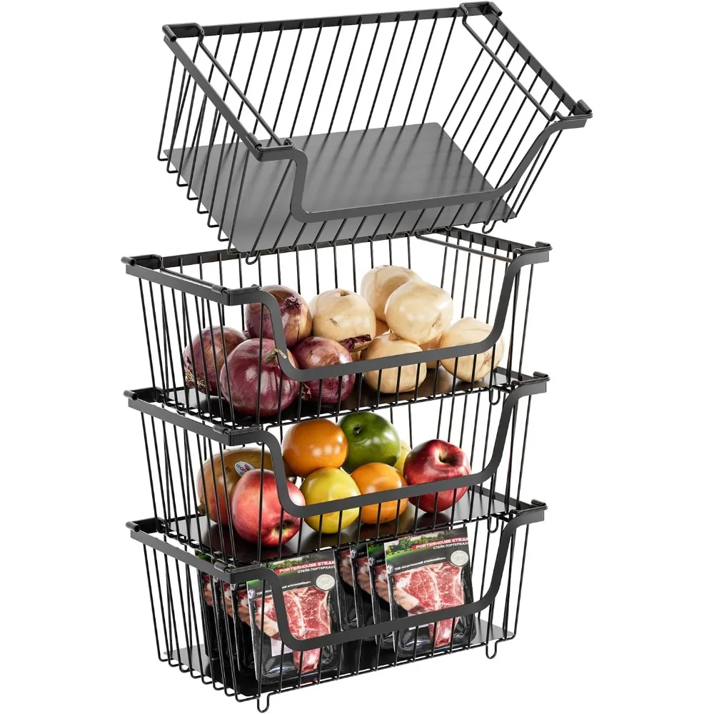 

4 Pcs Stackable Wire Baskets for Pantry Organizers and Storage,Vegetable Fruit Basket for Countertop,Kitchen Storage Metal Baske