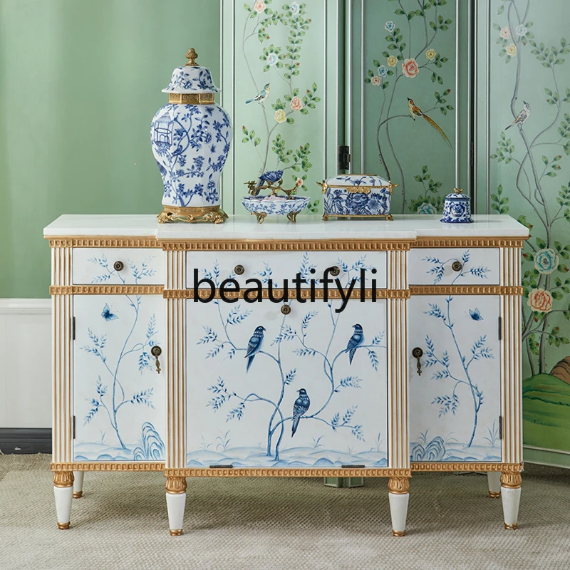 American solid wood dining side new Chinese storage tea cabinet white room aisle entrance cabinet