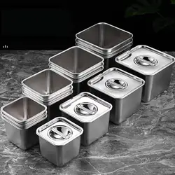 Square Basin Rectangle Tray Basin With Lid GN Pan Stainless Steel Food Pan Chafing Buffet Restaurant Milk Tea Shop Seasoning Box