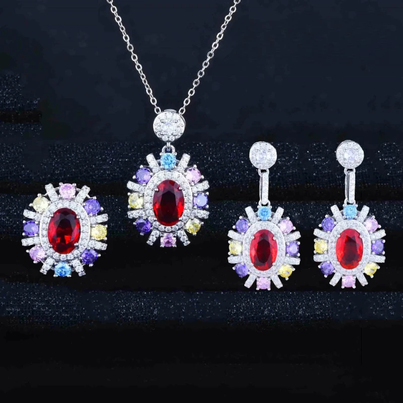 

European and American Celebrities' Favorite - Luxurious Ruby Jewelry Set - High-quality Cubic Zirconia - Women's Jewelry