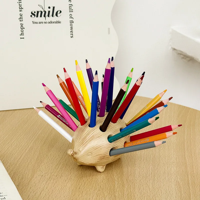 Cute Hedgehog Pencil Holder Animal Desk Organizer for Colored Pencils Pens Brushes Back to School Office Decor