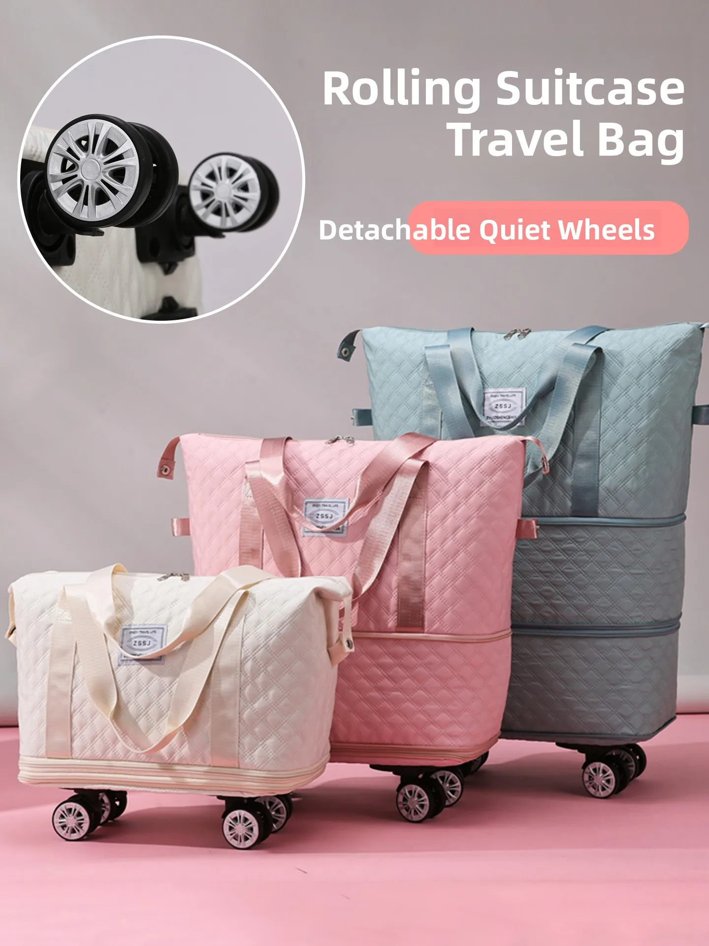 

Portable Handheld Lage Bag Carry on Suitcase Travel Bag with Wheels Faionable Ox Cloth Foldable Double oulder Strap