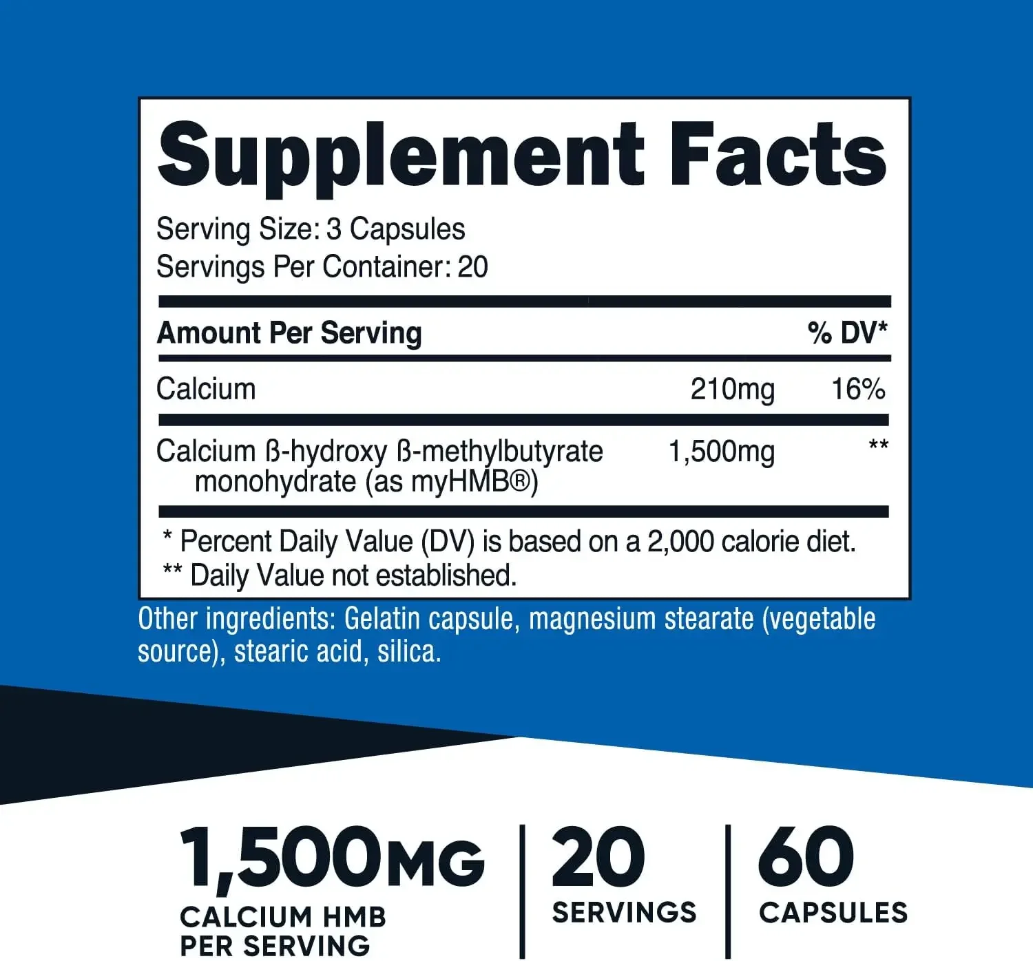 Capsules HMB Calcium, 60 capsules, 20 portions , B-Hydroxy-B-Methylbutyrate monohydrate
