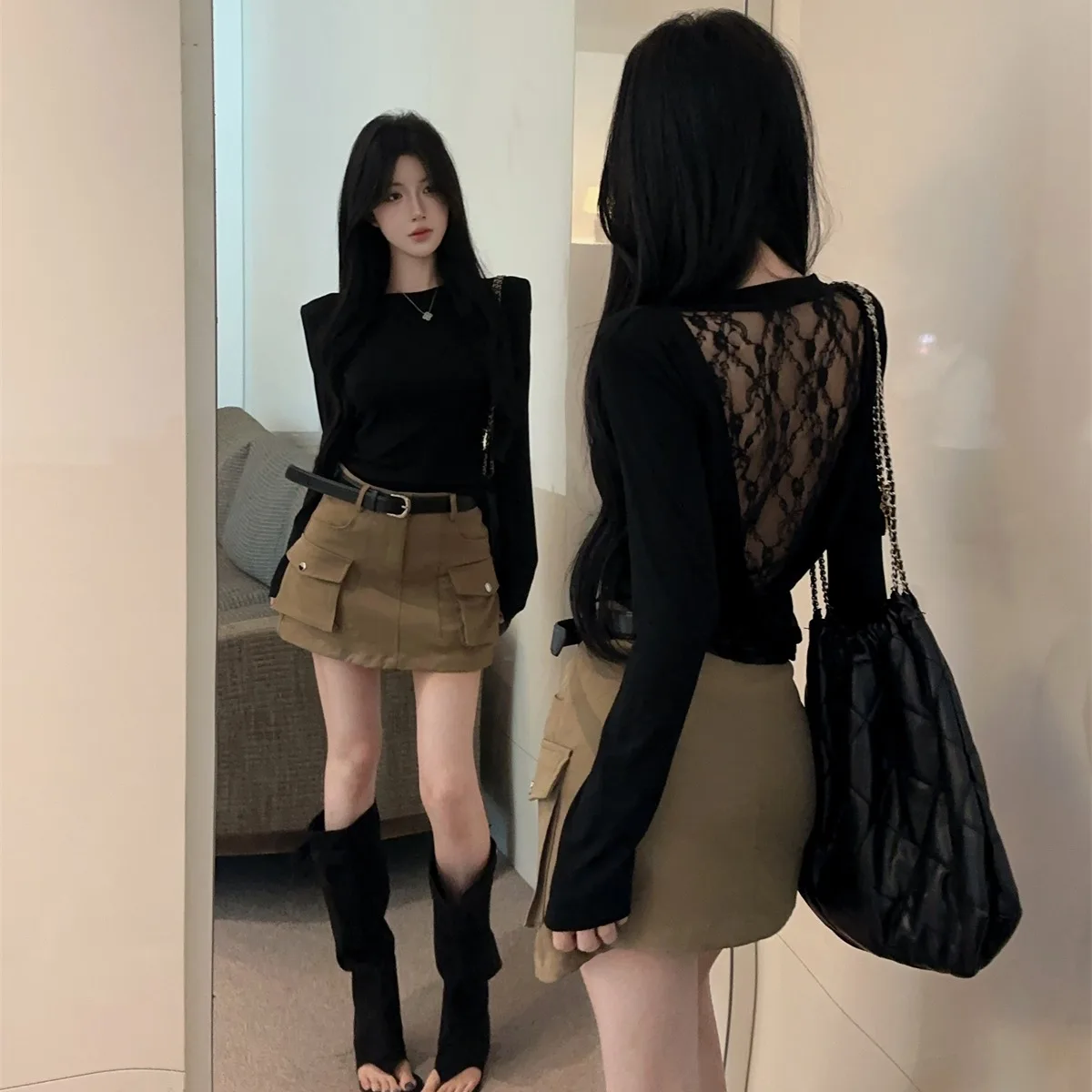 Outono inverno 2025 puro desejo renda splice bal longo sve base irt feminino faion conjunto ort saia sexy sle adulto feminino