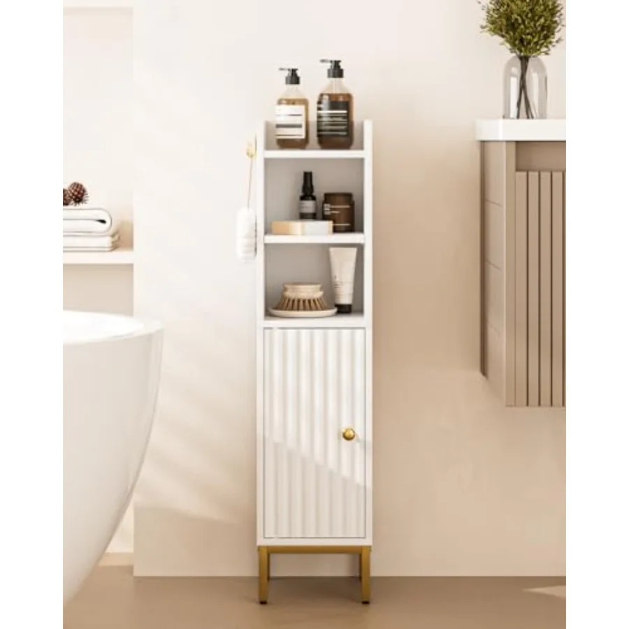 

Напольный шкафчик для ванной комнаты с дверцей и узким отсеком для туалетной бумаги, органайзер для ванной комнаты с 2 регулируемыми полками