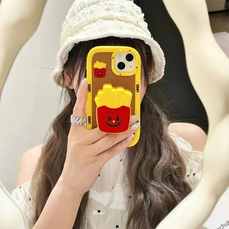 Creative Burger Potato Chip Phone Case, Suitable For iPhone 16 15 14 13 12 11 Pro Max Silicone Phone Protection Case