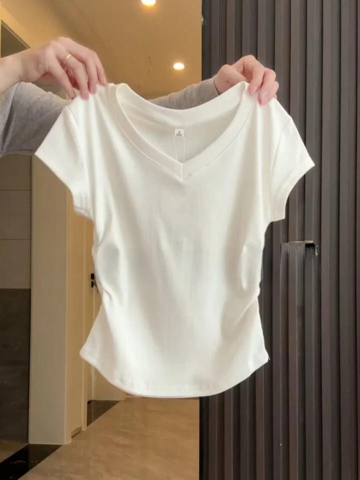 T-shirt bleu v-ne ort-sved pour femmes, Faion amincissant, Design Cardiwaist, nouveau Sle pour les déplacements, couleur Pure, été