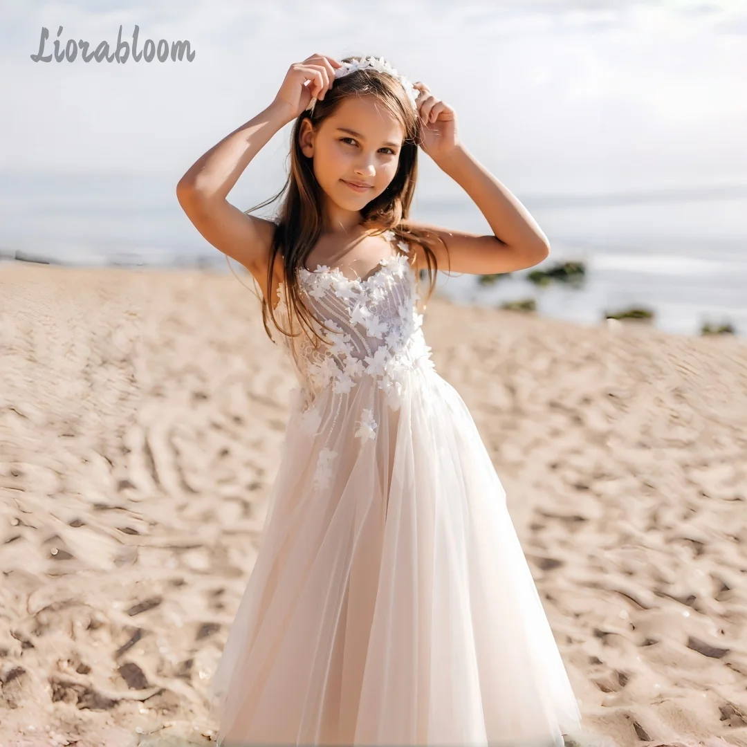 Abito Semplice in Tulle per Bambine, Vestito Personalizzato da Damigella, Abito da Principessa per Feste, Abito da Cerimonia Nuziale