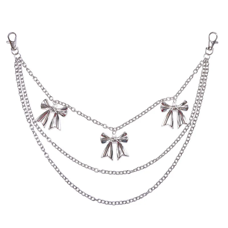 Multi‑Layer Bow Charm Pants Chain Silver Metal Waist Chain Sweet Gothic Style Jeans Key Ring Harajuku Streetwear Accessory view 5