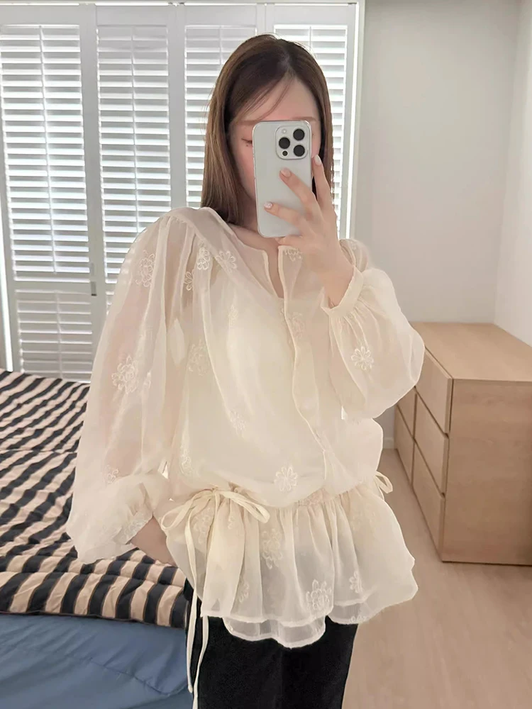 Sweet Sle Embroidered Heavy Work Dstring Belted Dr Women's Summer New Sle ort Skirt High Waist Long Sve round ...