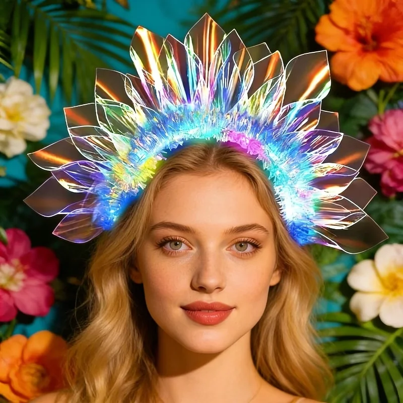 1 couronne florale LED avec lumières arc-en-ciel et effets laser, parfaite pour les mariages, les fêtes d'anniversaire, Noël