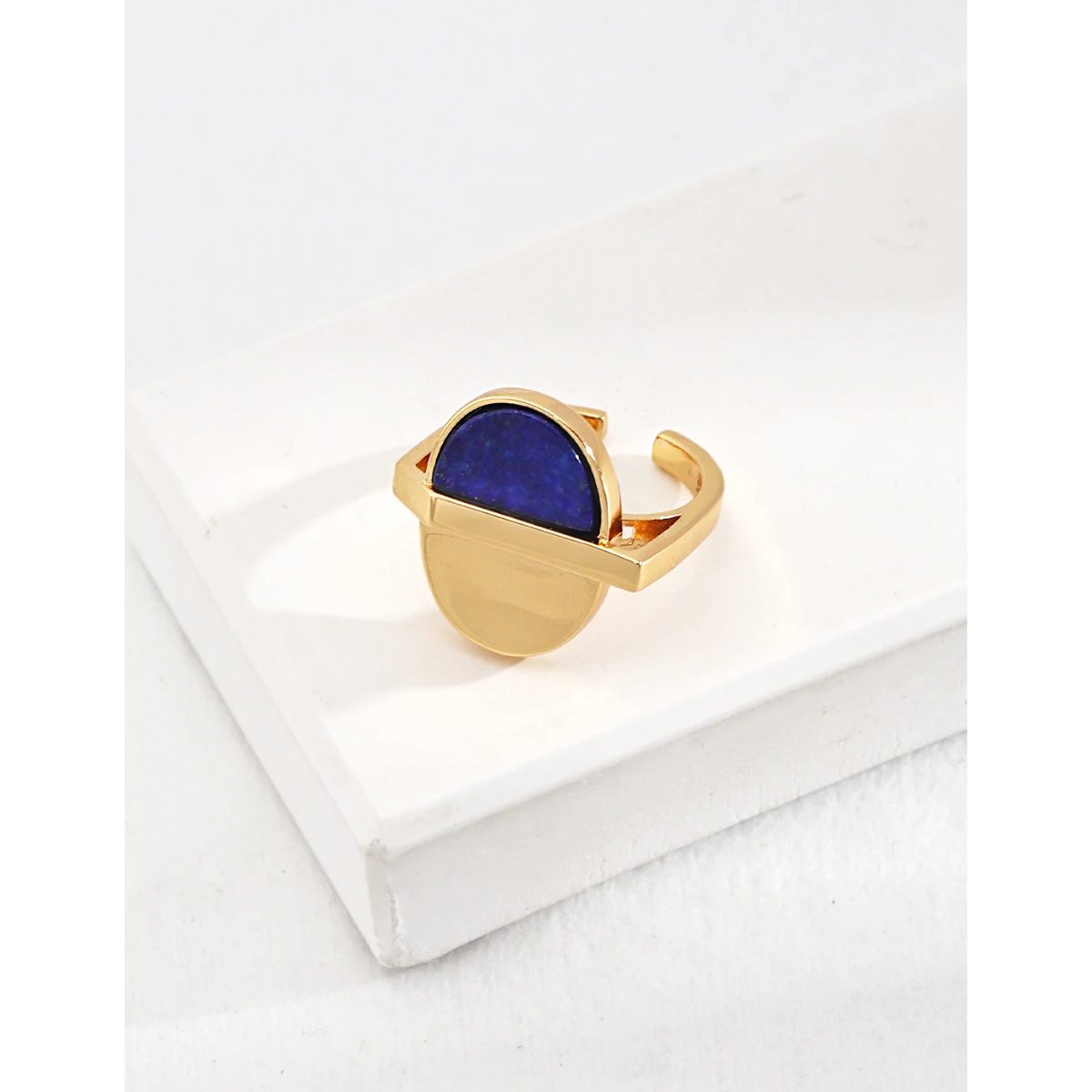 NEW ​ Full Body S925 Sterling Silver Plated With 18K Gold | Lapis Lazuli Ring | Finger Ring Sizes About 14 101948