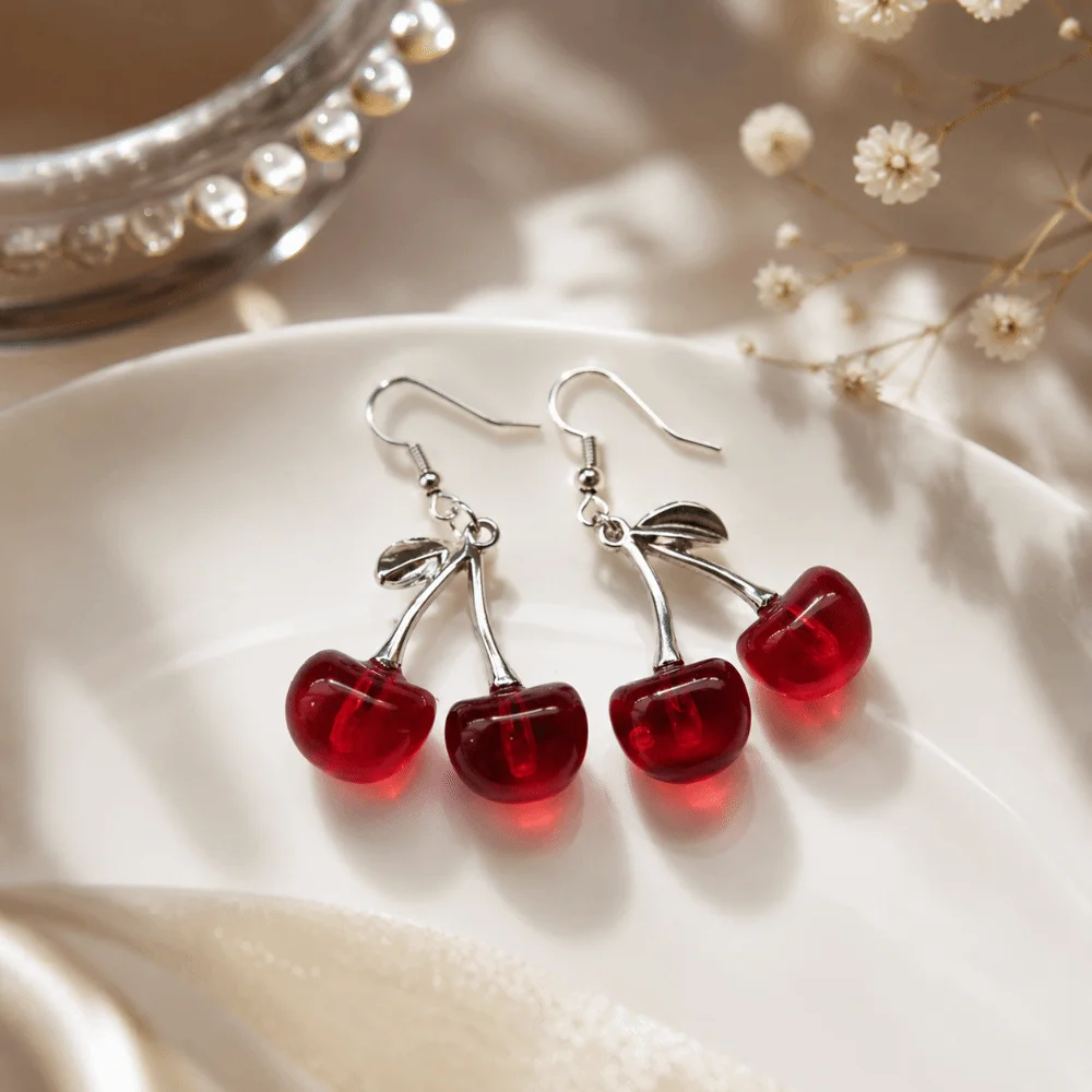 Creative Exaggerate Cherry Earrings Cute Ear Jewelry Dangle Earrings Resin Fruit Earrings Casual Wear