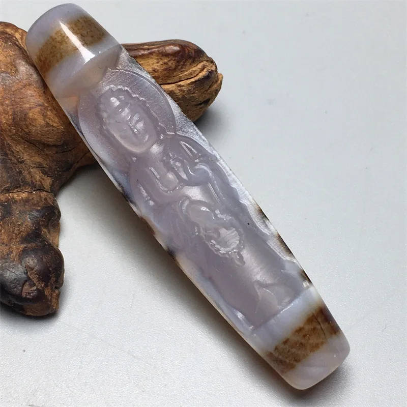 Tibetan-style , standing Guanyin agate multi-eyed dzi bead pendant