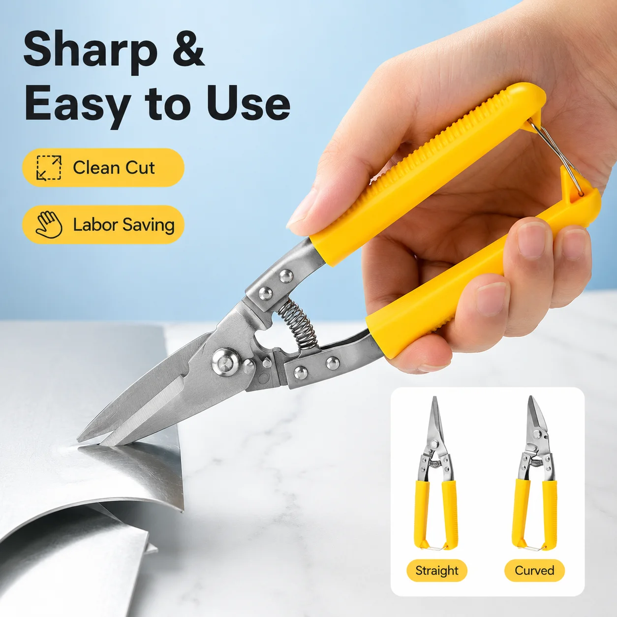 Stainless Steel Tin Snips, Metal Sheet Cutting Scissors for PVC Pipe, Professional Industrial Hand Shears