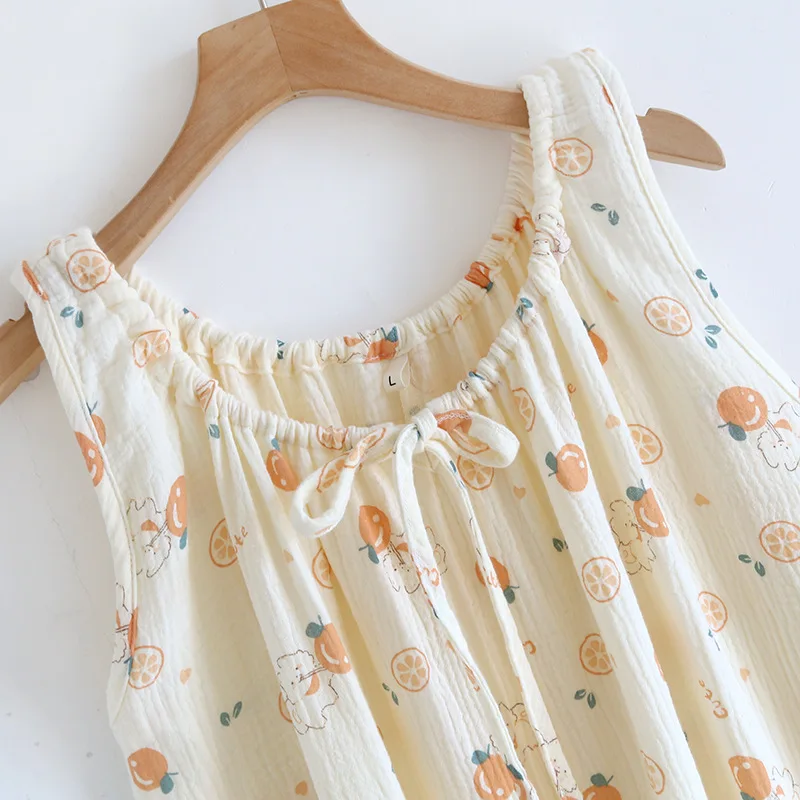Leibchen-Nachthemd für Damen, Sommer, neuestes ärmelloses Pyjama-Kleid, Baumwolle, sexy, mittellanges Nachthemd für zu Hause – Detail 12