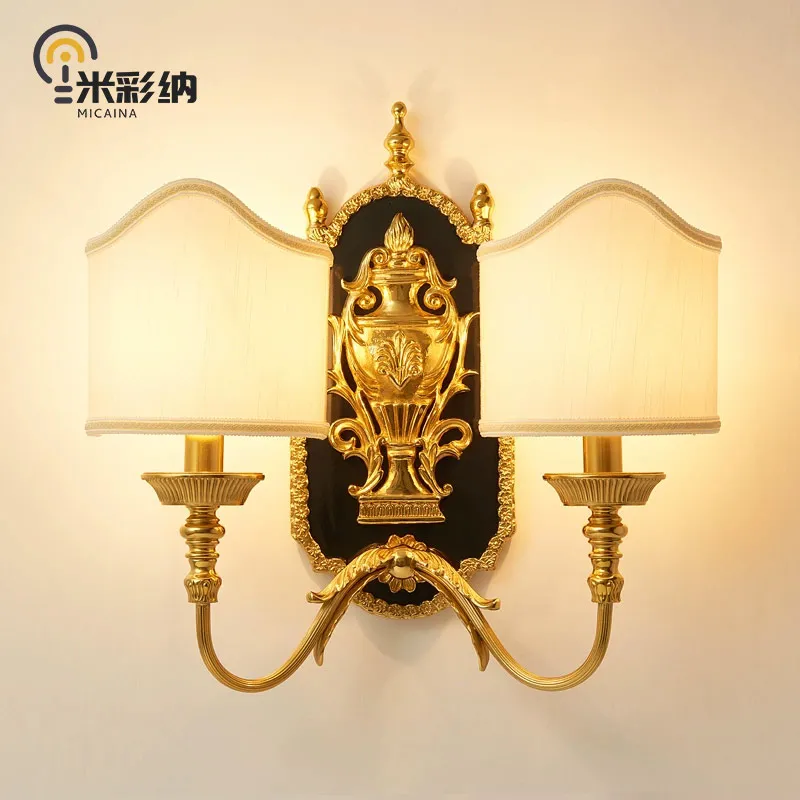

French style copper wall lamp European style villa luxury retro living room study bedroom bedside lamp