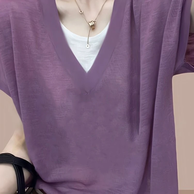 حجم كبير 300 Pou Fat MM وهمية قطعتين جوفاء V-Ne لصق ort Sve الصيف رقيقة النسخة الكورية فضفاض تي شيرت