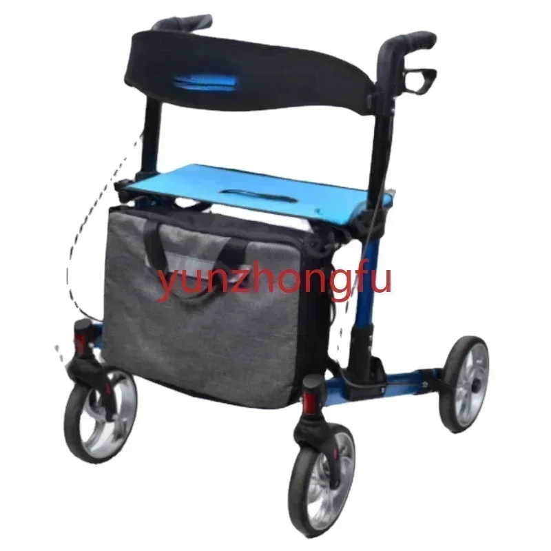 One step Folded Aluminum walking aid 2 wheel lightweight rollator walker multifunction wheelchair with shopping bag seat