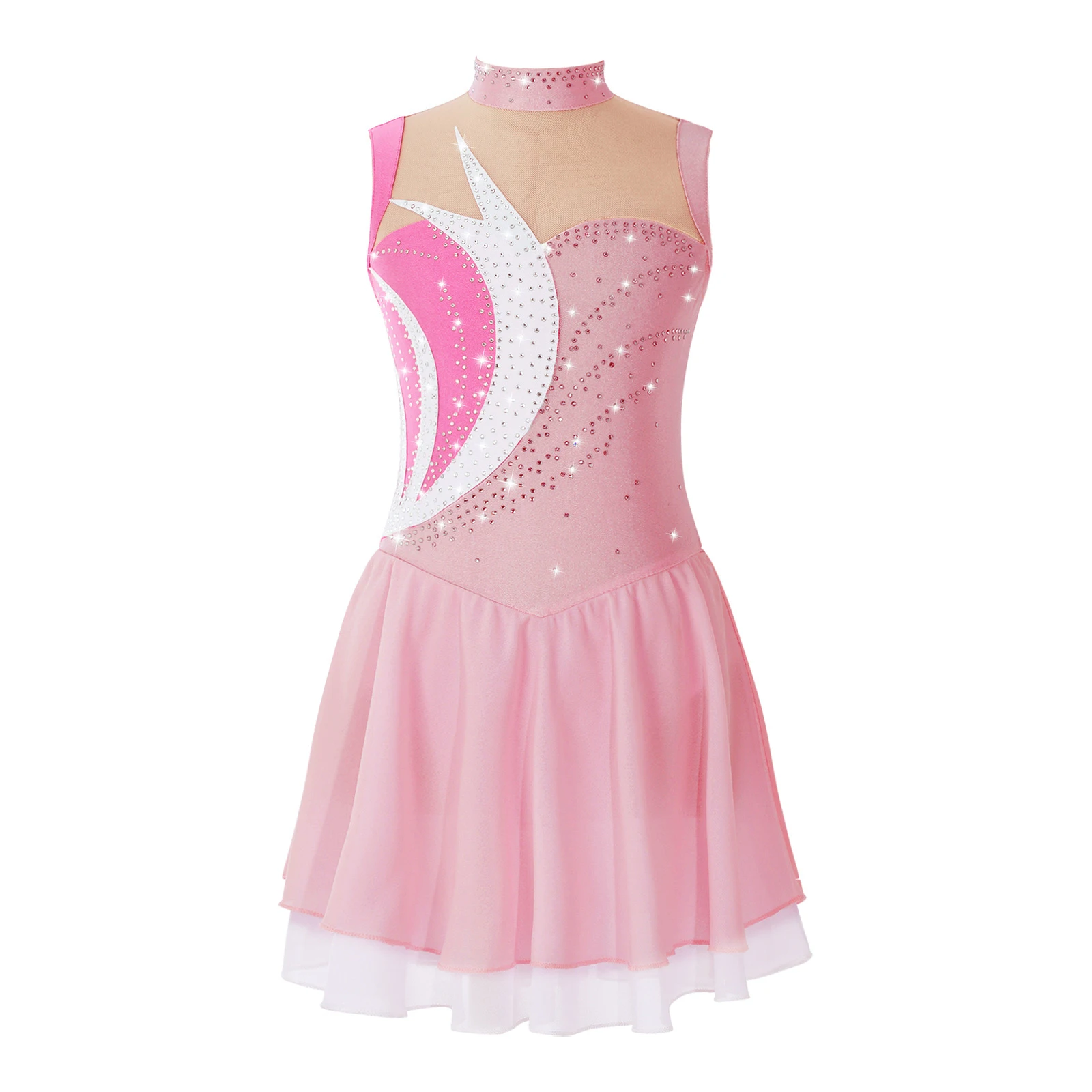 

Kids Girls Figure Skating Dress Rhinestone Ballet Gymnastics Leotard Tutu Sleeveless Ballroom Competition Costumes Dancewear