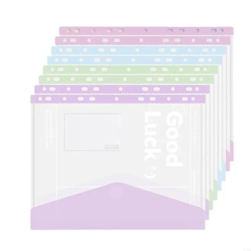 

F42D 4/6/8Pcs Punched Pockets Clear File Wallet Button Closure File Envelope Document Wallet with 11 Holes for Office School