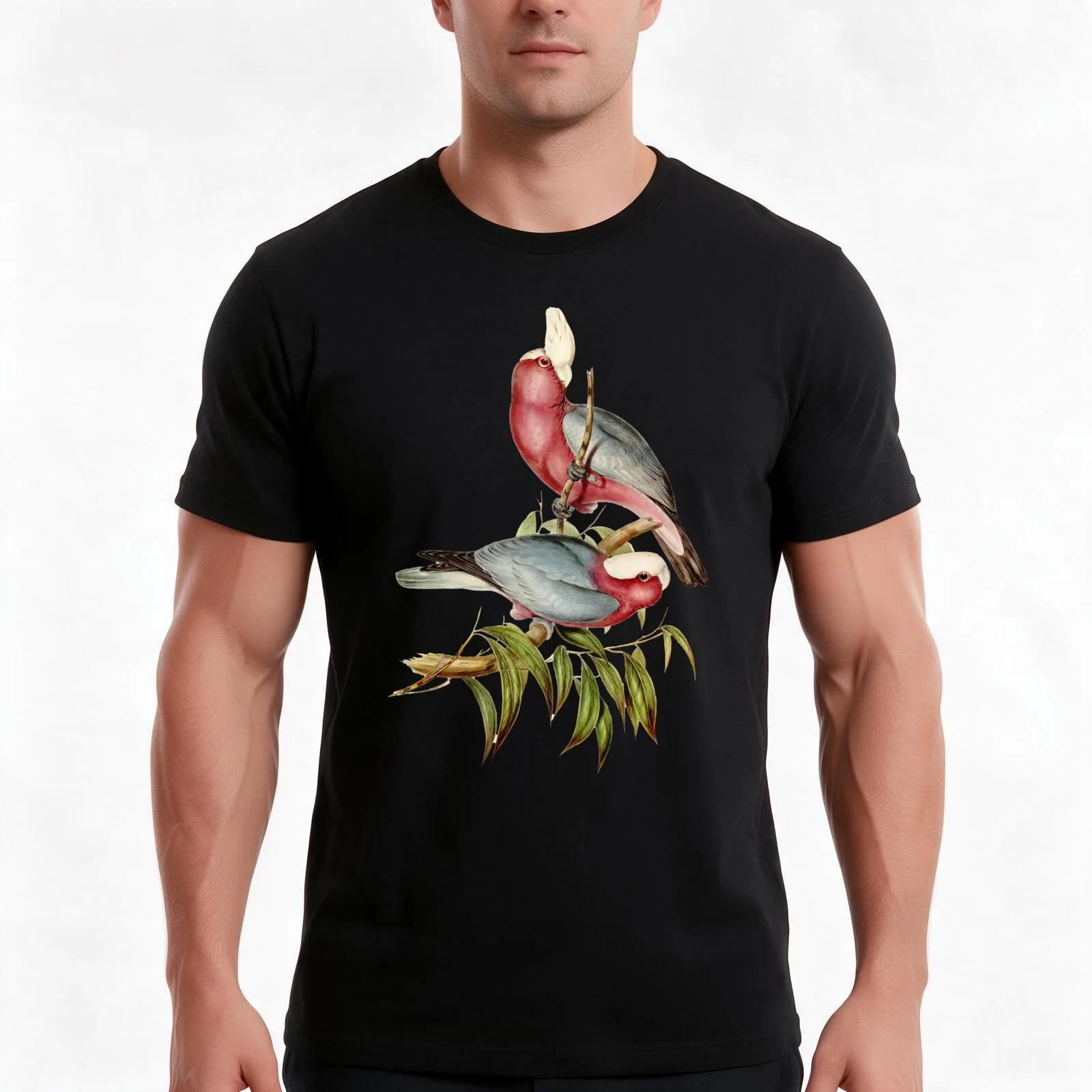 Gallah, Australian Rose Breasted Cockatoo (Eolophus roseicapilla) T-Shirt, Summer Casual Cotton Tee, Oversized Streetwear Tops