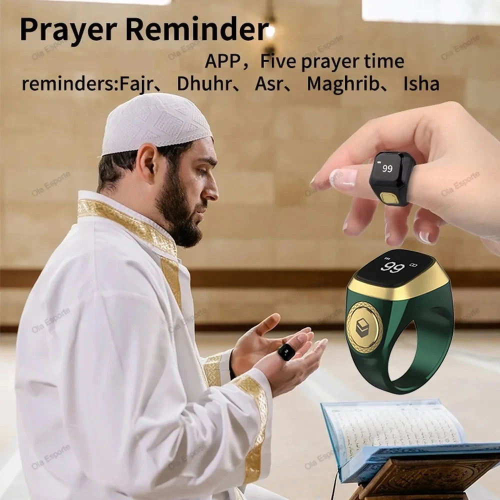 Smart Tasbih Tally Counter Ring For Muslims Zikr Digital Tasbeeh 5 Prayer Time Reminder Bluetooth High-end Smart Wearable Rings