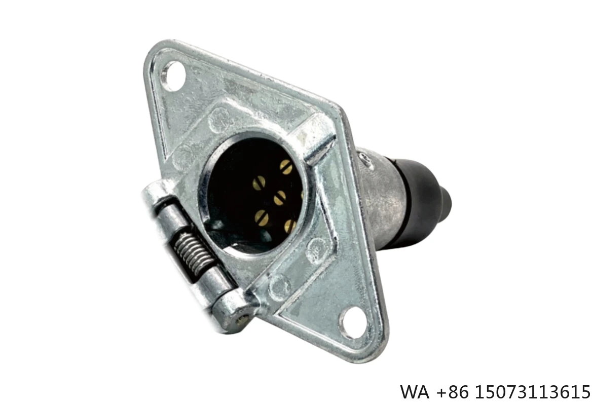 American 6-Way Round Trailer Socket with Hole on Cover Zinc Alloy Heavy Duty for Truck Caravans