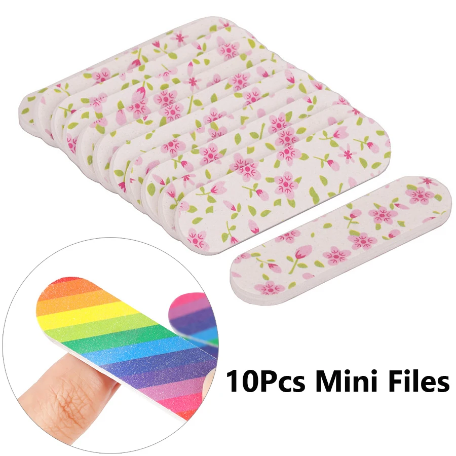

10Pcs Mini Pattered Nail Files Double-sided Sanding Buffer, Portable Travel Size Nail Art Manicure Tools