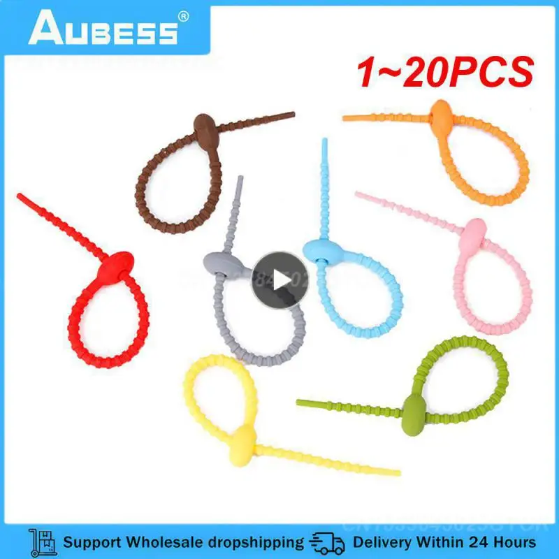 1~20PCS Silicone Self-Locking Wire Cable Zip Ties Multi-functional Reusable Cable Ties Organiser Fasten Cable Food Bag Bundle