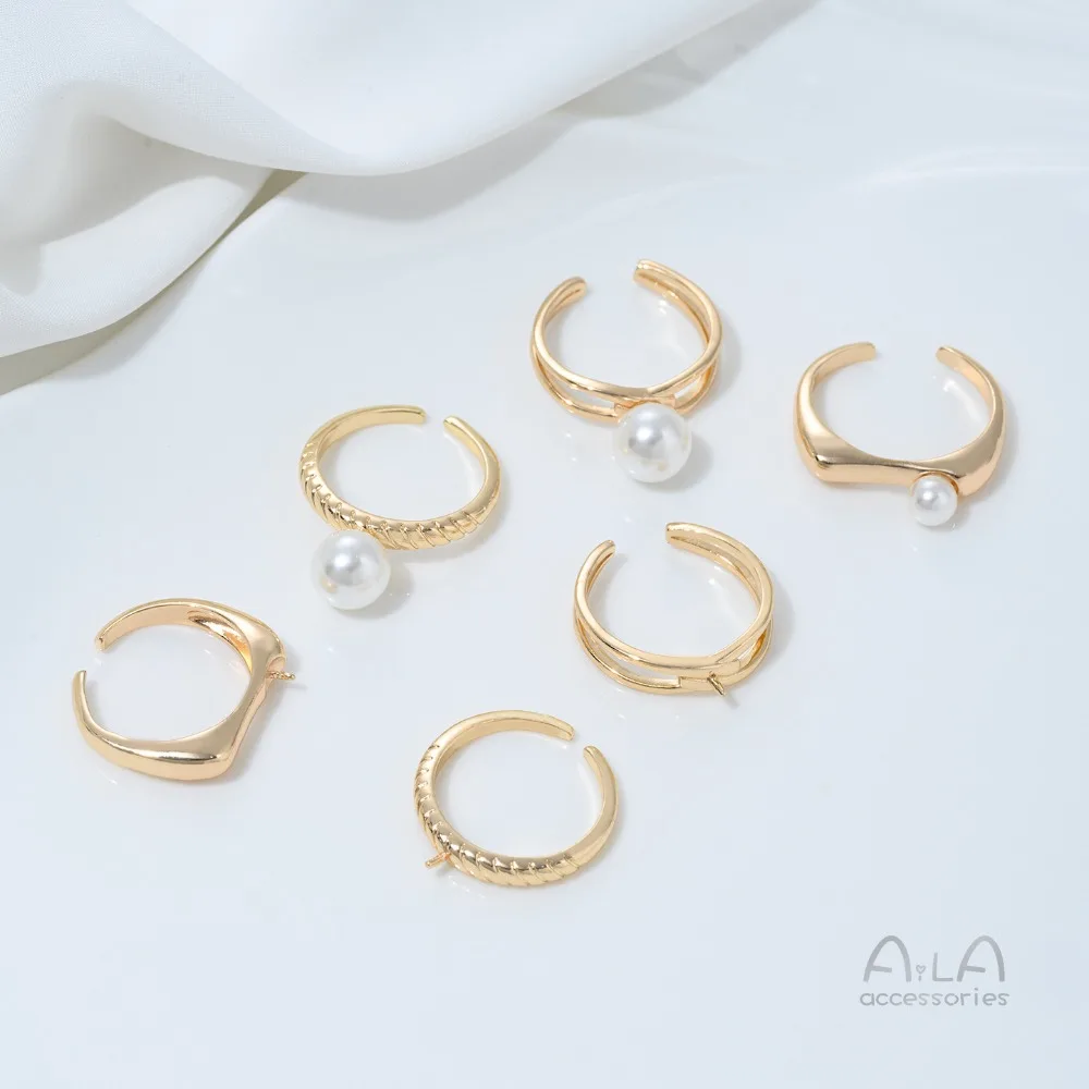 14K حقيبة الذهب الحقيقي نصف حفرة حبة حامل حلقة تويست حلقة حامل اليدوية DIY لزجة اللؤلؤ حلقة مفتوحة الملحقات #3