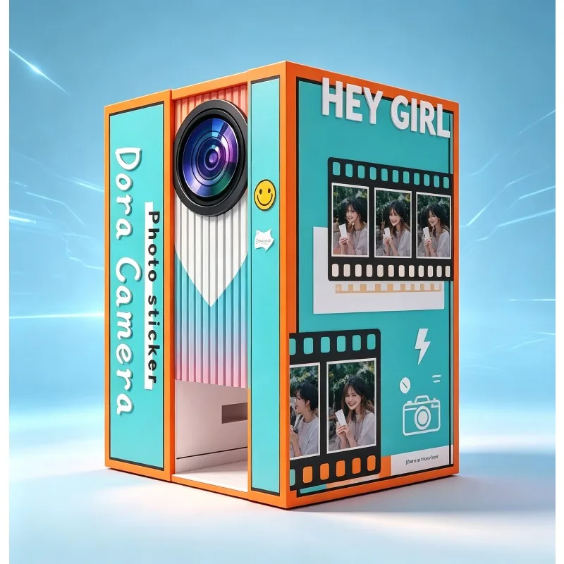 360 Digital Photo Booth Vending Machine Touch Screen QR Code Coin Operated Outdoor Weatherproof Photo Booth Kiosk