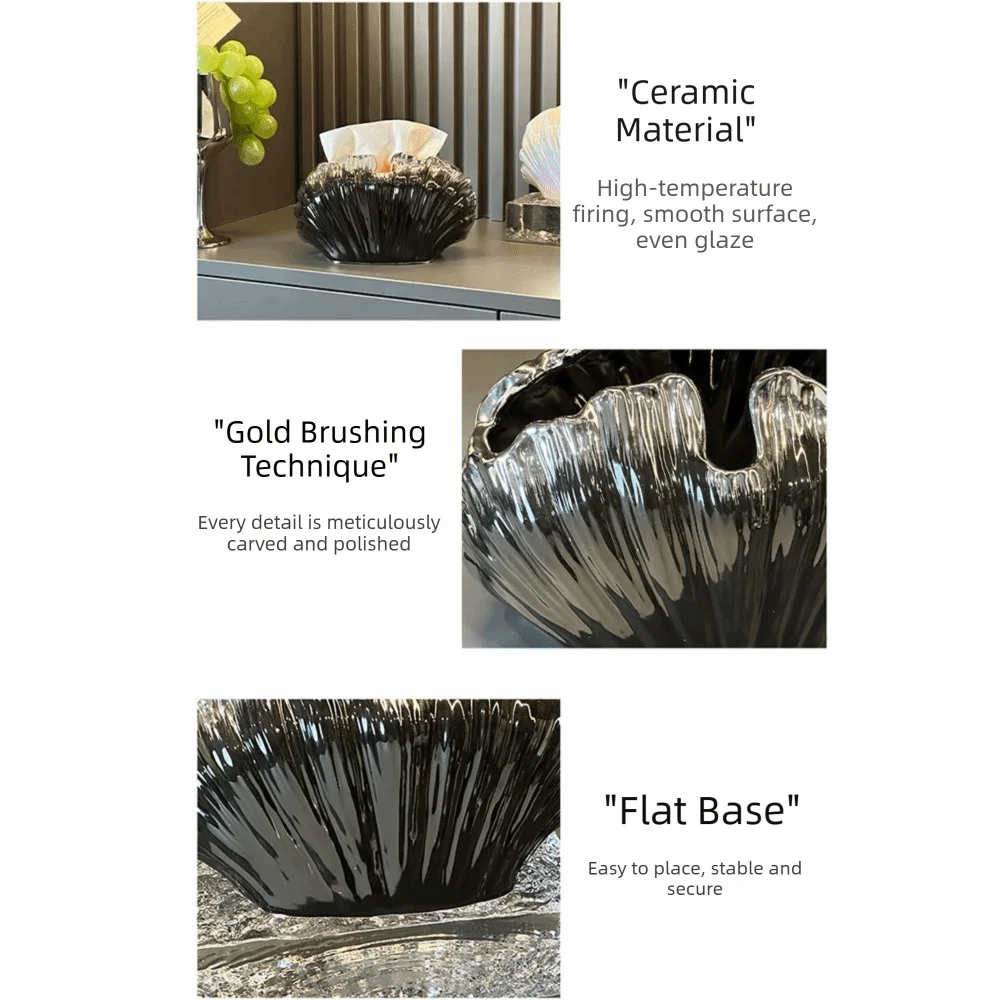 Glazed Ceramic Tissue Box Creative Wide Mouth Desktop Napkin Case Smooth Extraction Ornament Shell Shape Napkin Holder Toilet