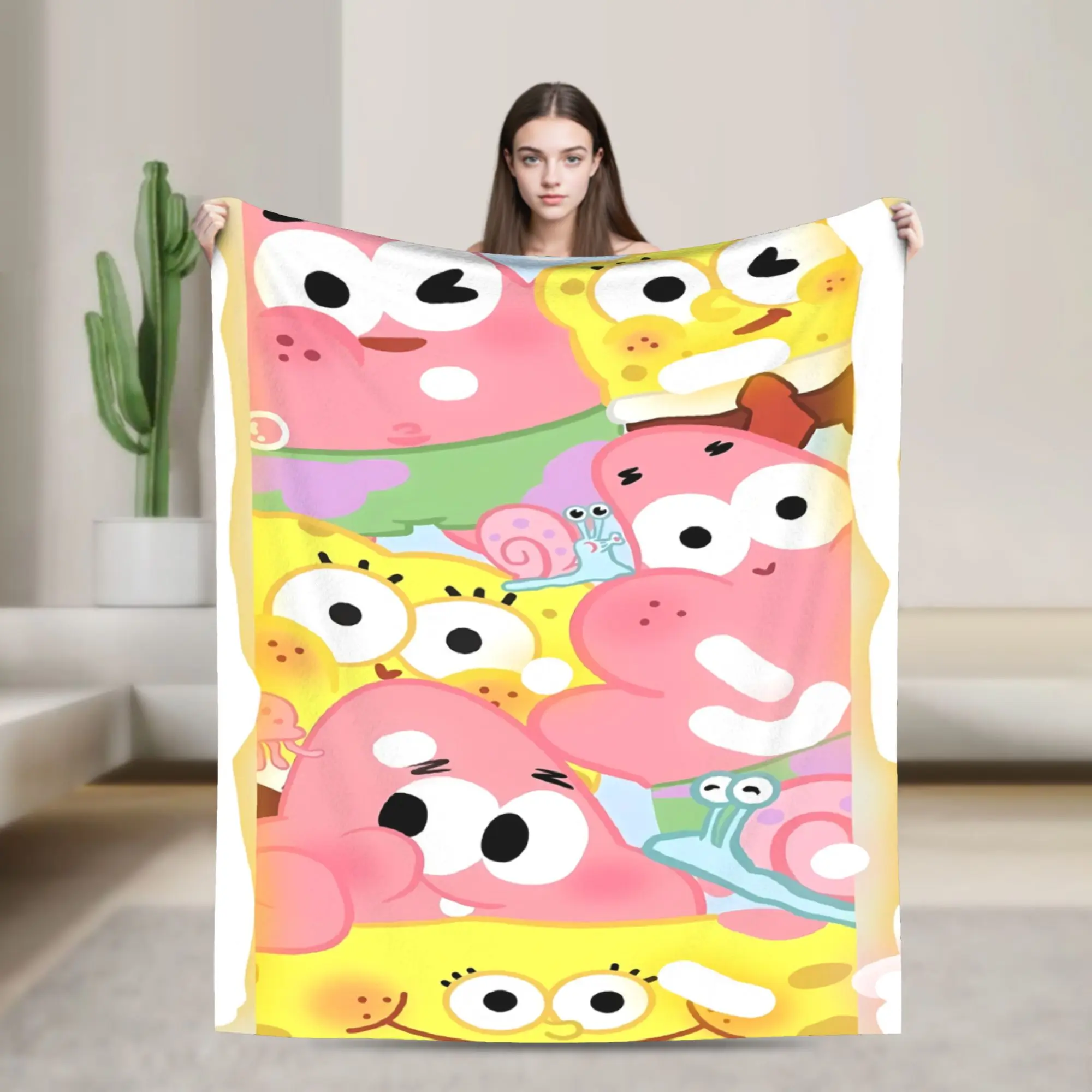 SpongeBobs Pink Patrick Collage Tile Plush Blanket Girls Boys  Flannel Throw Blanket For Couch Bed Warm Bedspread Birthday Gift