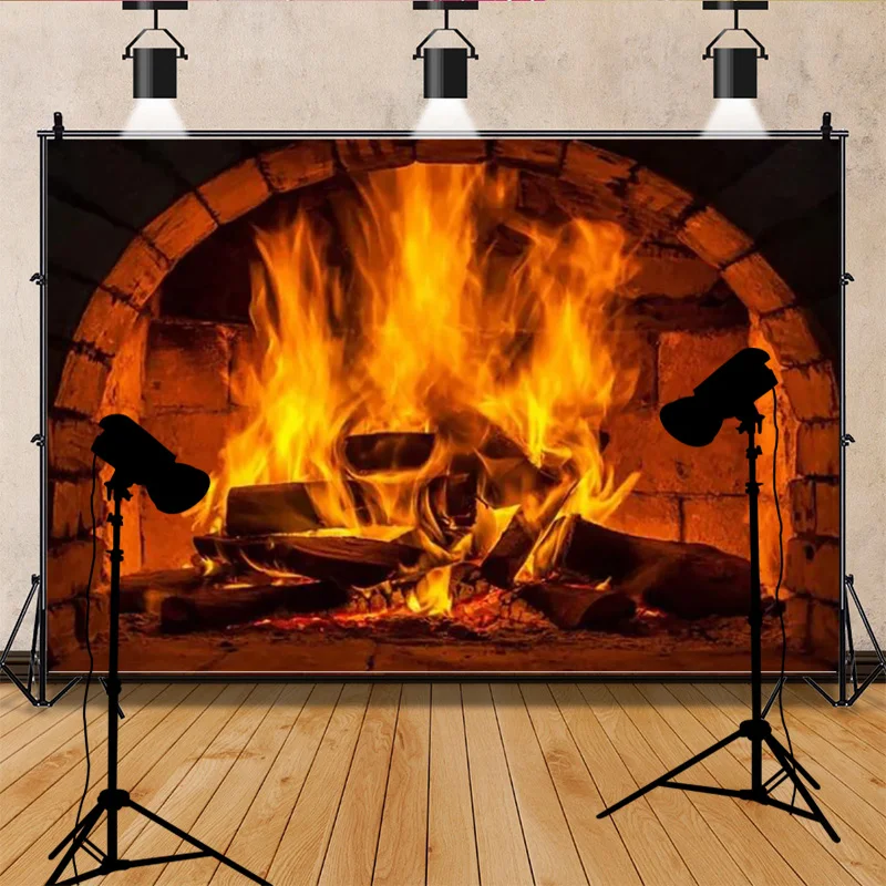 Fireplace Photography Background Winter Wood burning Flame Christmas Day Decoration Baby Portrait Photo Studio Props HX-02