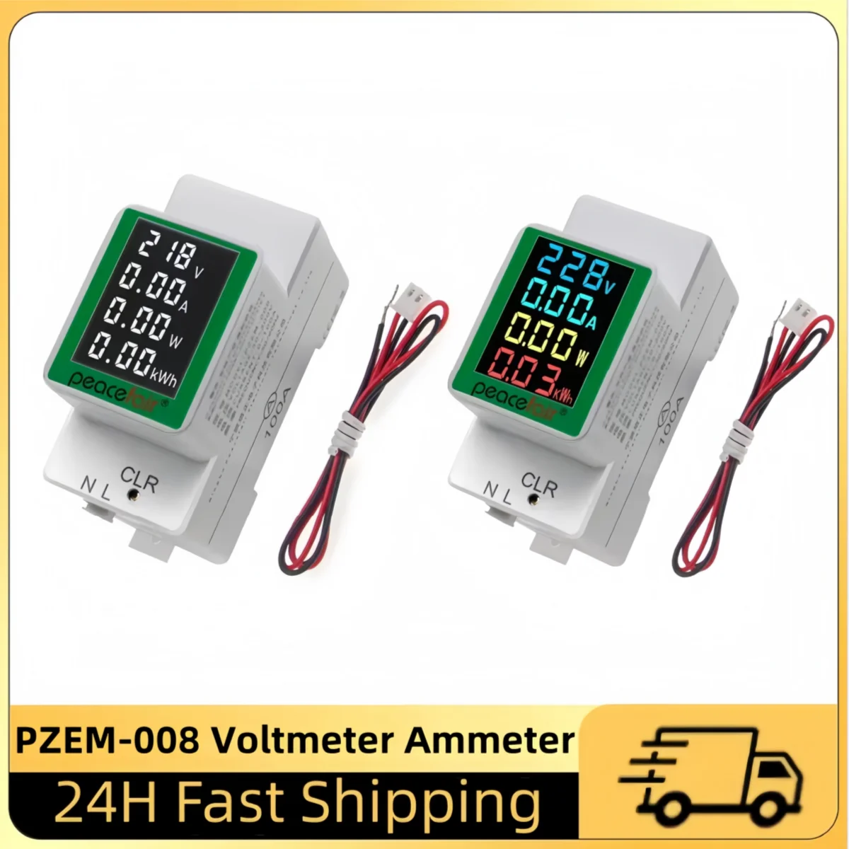 PZEM-008 Colour Din Rail Electricity Digital Power Energy Meter Watt Kwh Wattmeter Monitor Ammeter Voltmeter AC 50-300V 100A