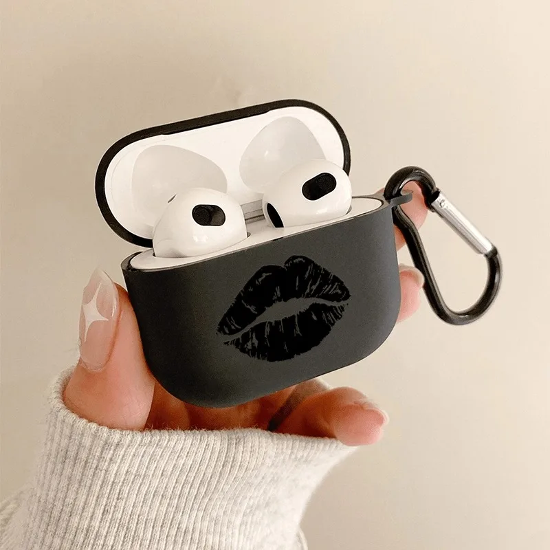 Wireless Bluetooth Case for AirPods 1 2 AirPods 3 4 AirPods Pro and Pro2 TPU Black Lips Kiss Design Earphone Cover