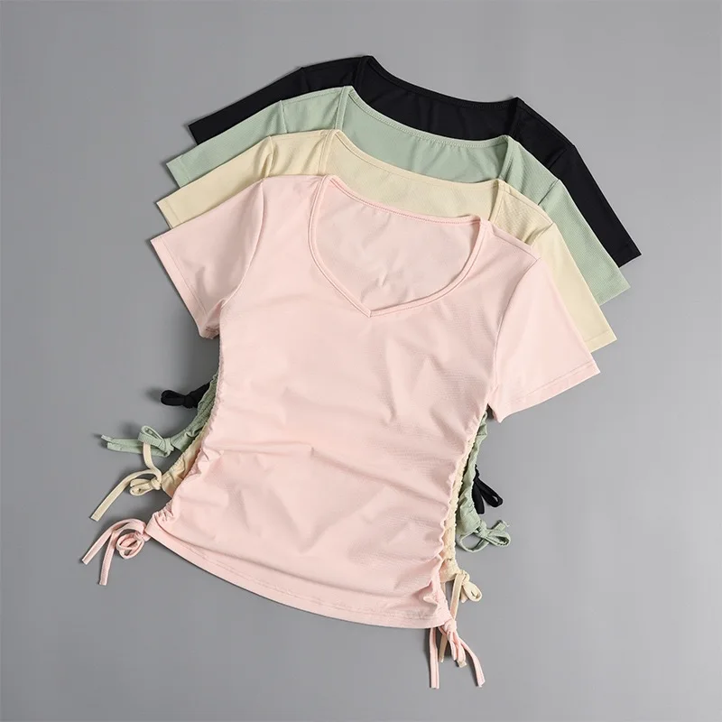 

Yoga top, women's high-end fitness suit, professional sports short sleeved set, slim fit and slimming, summer hoodie, t-shirt