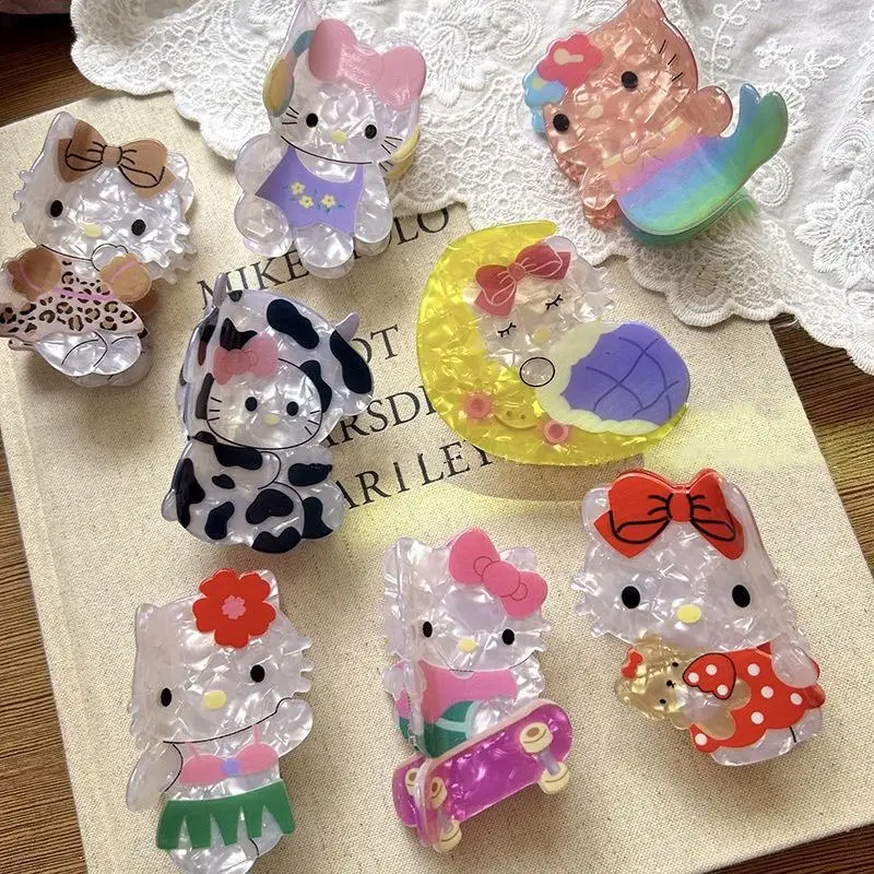 Pinza para el pelo Kawaii de Hello Kitty para mujeres y niñas, pasador de cangrejo, cola de caballo, Clip de tiburón, accesorios para el cabello, regalo