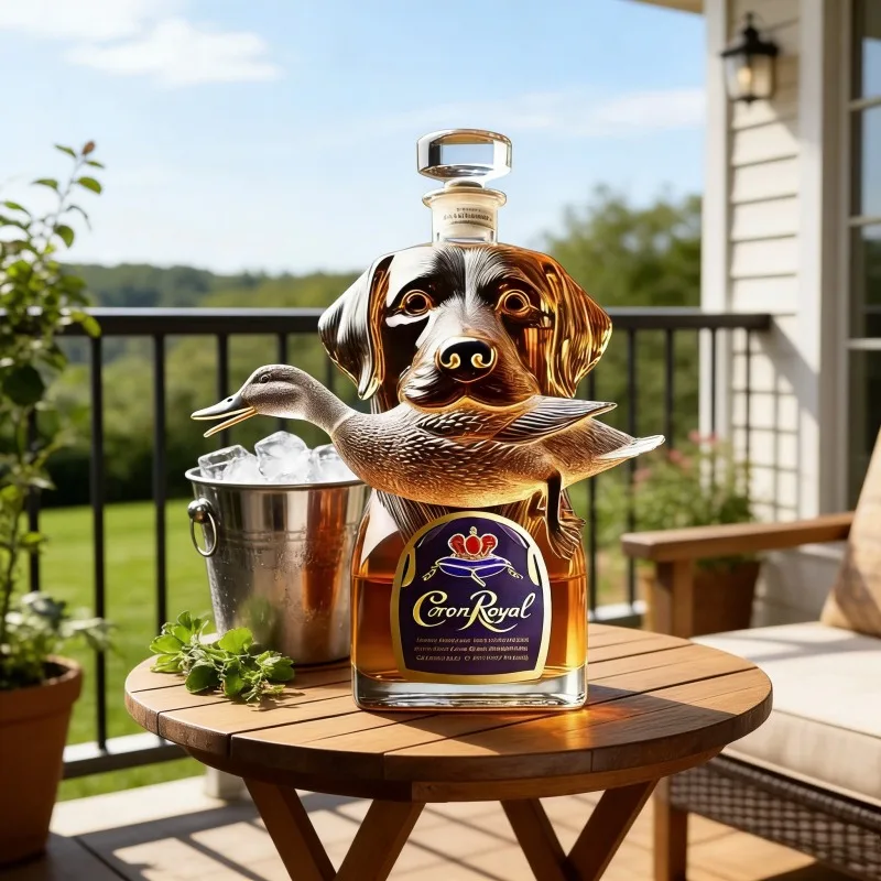 Novelty Labrador Retriever & Duck Whiskey Decanter, Lead-Free Crystal Glass Liquor Dispenser for Man Cave, Bar Accessory,