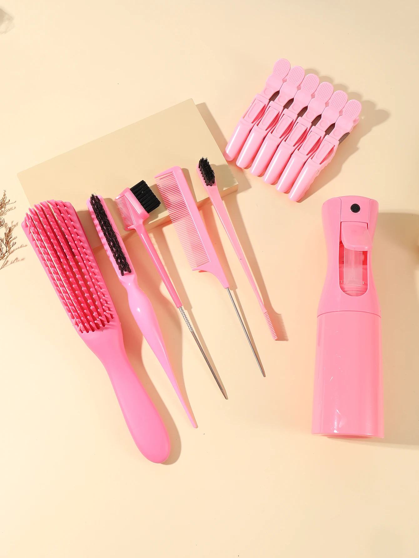 

12pcs Salon Massage Hair Brush Set Brush Steel Tail Comb Hair Spray Bottle Control Brush Hair Clip﻿ Special for real hair wigs